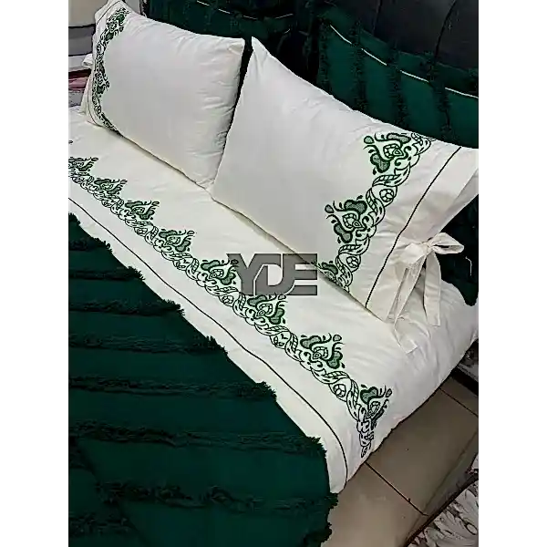 7 Parça Çeyizlik Nakışlı Nevresim Takımı ve Püsküllü Pike Örtüsü
